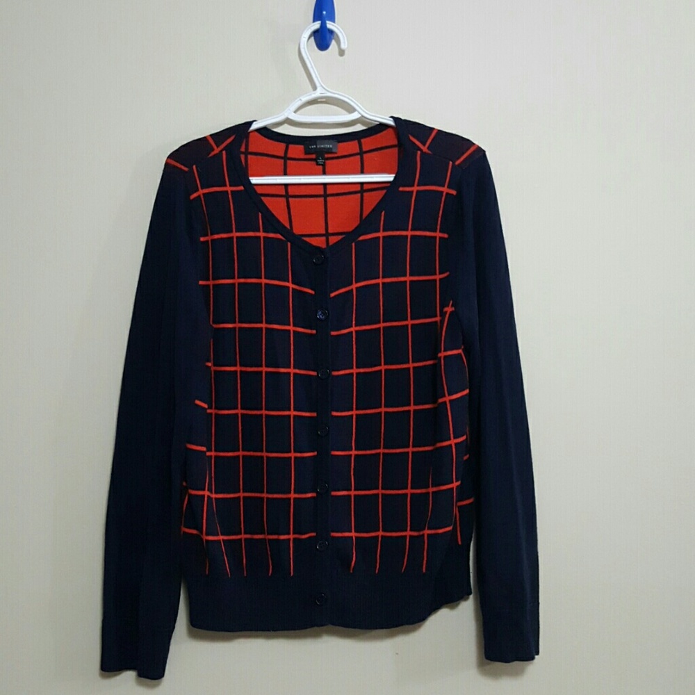 The Limited navy, orange striped cardigan L